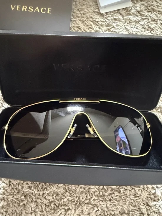 Versace Black and Gold Shield Sunglasses - Picture 1 of 1